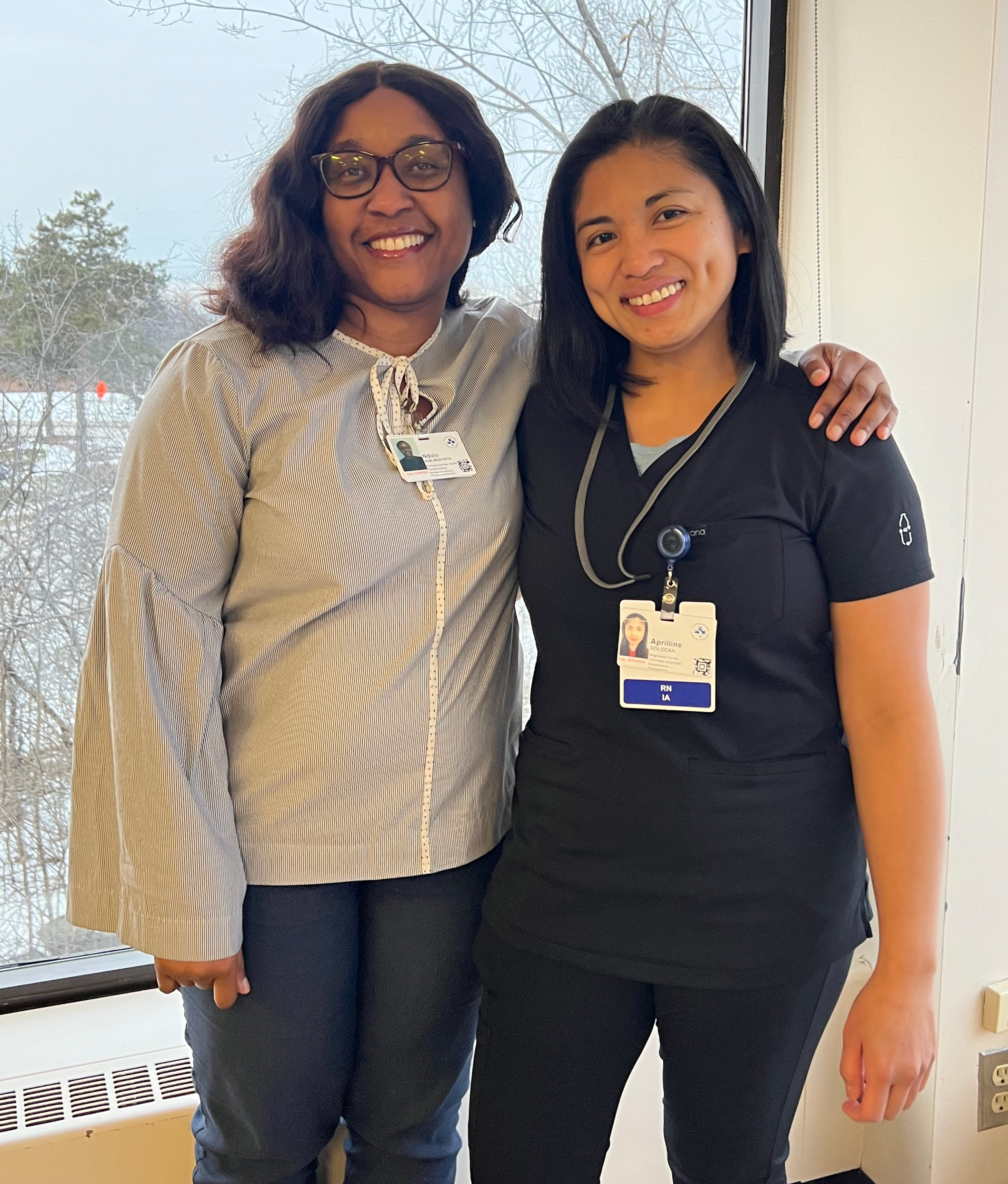 Dr. Ndolo Njie-Mokonya (left) and Aprilline Mae Golocan (right) from The Ottawa Hospital discuss the meaningful impact that internationally educated nurses are making as a result of the Supervised Practice Experience Partnership program.